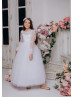 White Lace Tulle Sparkly Flower Girl Dress